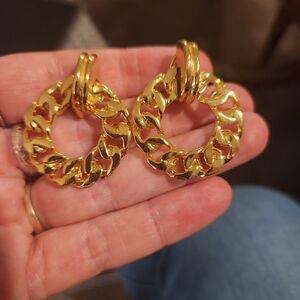 Marla Buck Gold Chain Link Hoop Clip On Earrings